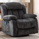 Massage Swivel Rocker Recliner Chair with Heat and Vibration, 360 Degree Swivel Manual Recliners Antiskid Fabric Single Sofa Heavy Duty Reclining Chair for Living Room, Gray