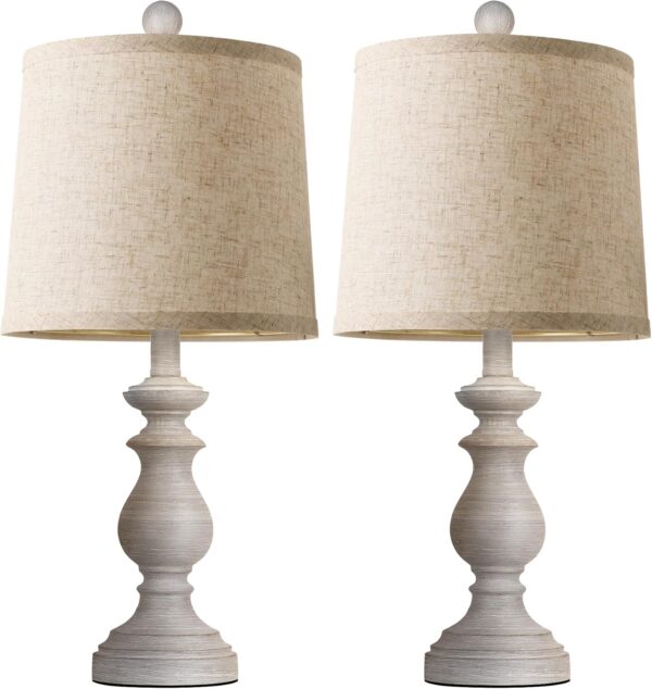Traditional Table Lamp Set of 2, Rustic Farmhouse Table Lamps for Living Room Bedroom, 22" Bedside Desk Lamps Vintage Nightstand Lamps with Linen Shades, Antique Grey - Image 2