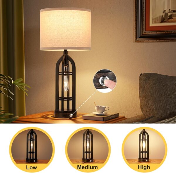 Table Lamps for Living Room Set of 2 - Bedside Lamp for Bedroom with USB C+A & Outlet, Farmhouse Lamps for Night Stands, 3-Way Dimmable Touch Lamps for Living Room - Image 2