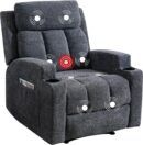 Manual Recliner Chair with Massage and Heat Ergonomic Overstuffed Breathable Fabric Reclining Chair with 2 Side Pockets, 2 Cup Holders, Remote Control, Living Room, Bedroom,Dark Gray